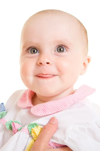 Bambino sorridente su uno sfondo bianco . — Foto Stock