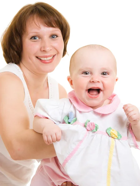 Madre con un bambino su uno sfondo bianco . — Foto Stock