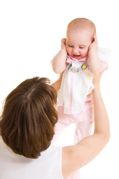 Mother with a baby on a white background. — Stock Photo, Image