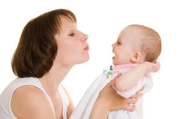 Mother with a baby on a white background. — Stock Photo, Image