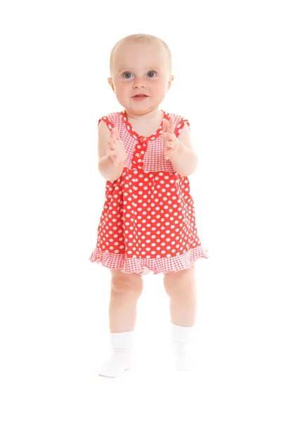 Bebé en vestido sobre un fondo blanco . — Foto de Stock