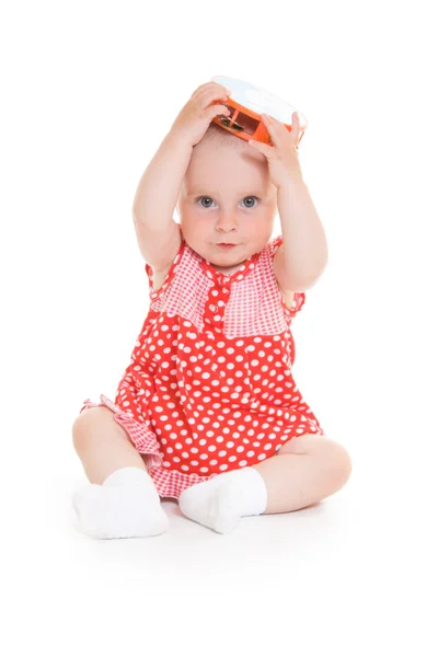 Baby in dress on a white background. — Stock Photo, Image