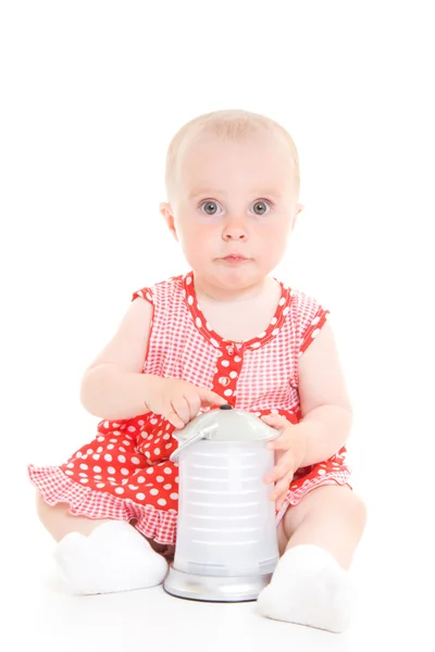 Bebé en vestido sobre un fondo blanco . —  Fotos de Stock