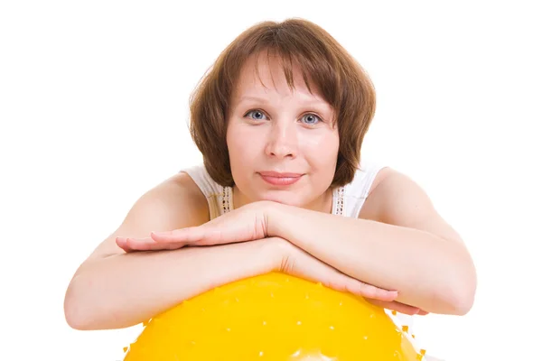 Woman with ball on white background. — Stock Photo, Image