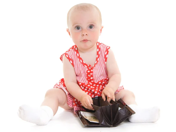 Dziecko z pieniędzmi na białym tle. — Zdjęcie stockowe