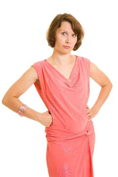 Woman in red dress on white background. — Stock Photo, Image