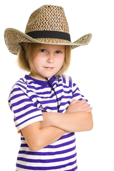 Lány cowboy egy fehér háttér. — Stock Fotó