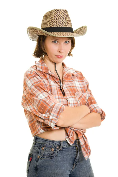 Cowboy femme sur un fond blanc . — Photo