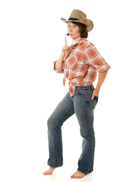 Cowboy vrouw op een witte achtergrond. — Stockfoto