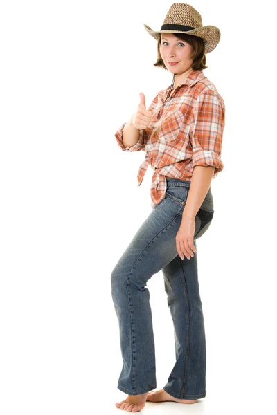 Cowboy woman on a white background. — Stock Photo, Image