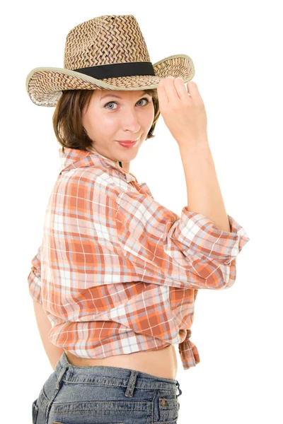 Cowboy vrouw op een witte achtergrond. — Stockfoto