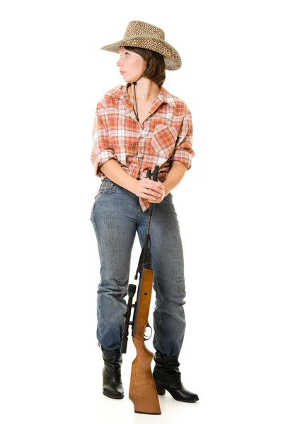 Cowboy kvinna på en vit bakgrund. — Stockfoto