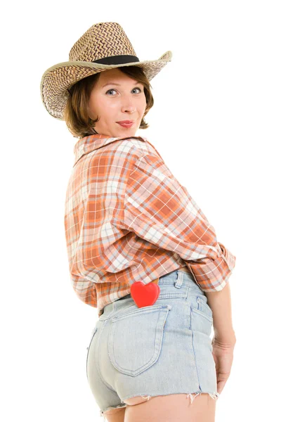 Cowboy nő fehér alapon. — Stock Fotó