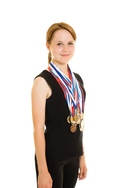 Menina campeão em um fundo branco — Fotografia de Stock