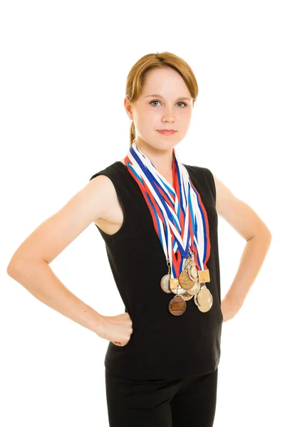 Chica campeona sobre un fondo blanco —  Fotos de Stock