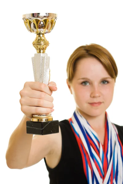 stock image Girl champion on a white background