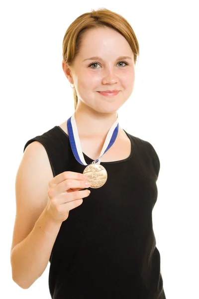 Meisje kampioen op een witte achtergrond — Stockfoto