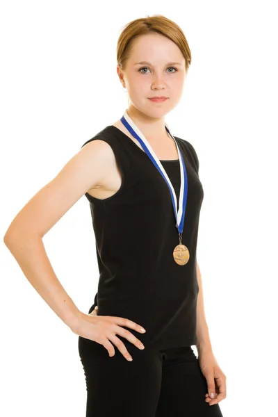 Beyaz zemin üzerine kız şampiyonu — Stok fotoğraf