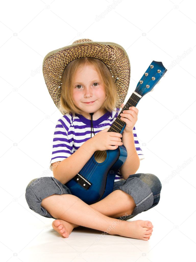 Girl cowboy on a white background.