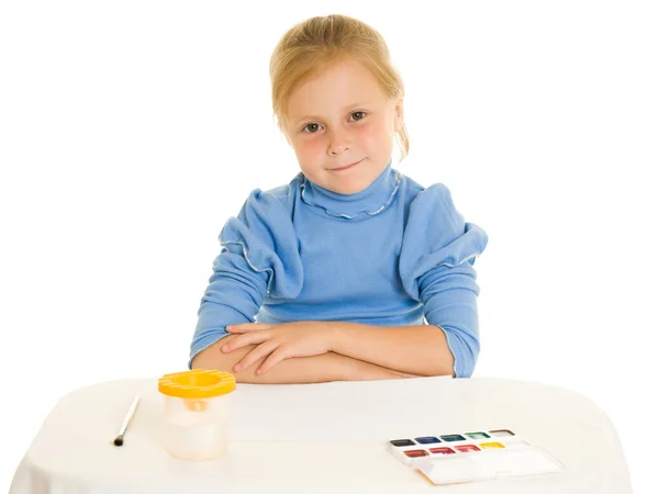 Girl with paint on a white background. — Stock Photo, Image