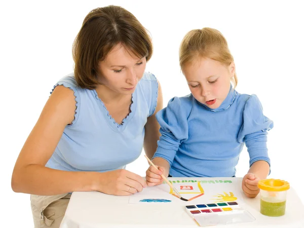 Mom and daughter paint colors. — Stock Photo, Image