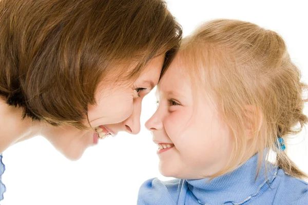 Mother with daughter on a white background. — Stock Photo, Image