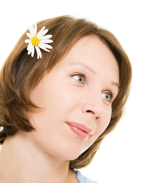 Dívka s květinou ve vlasech. — Stock fotografie