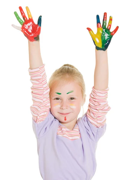 Cute girl playing with colors — Stock Photo, Image