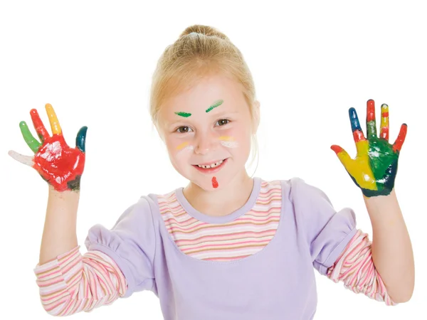Cute girl playing with colors — Stock Photo, Image