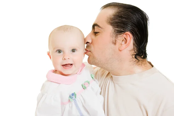 Papá y su hija sobre un fondo blanco . —  Fotos de Stock