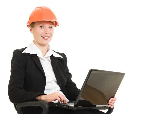 Businesswoman in a helmet on a white background. — Stock Photo, Image
