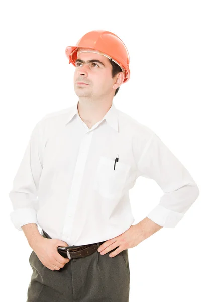 Podnikatel v helmě, vyhledávání. — Stock fotografie