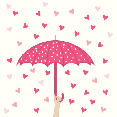 Seamless pattern with umbrella and hearts rain clipart