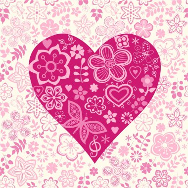 Love seamless pattern with heart and flowers clipart