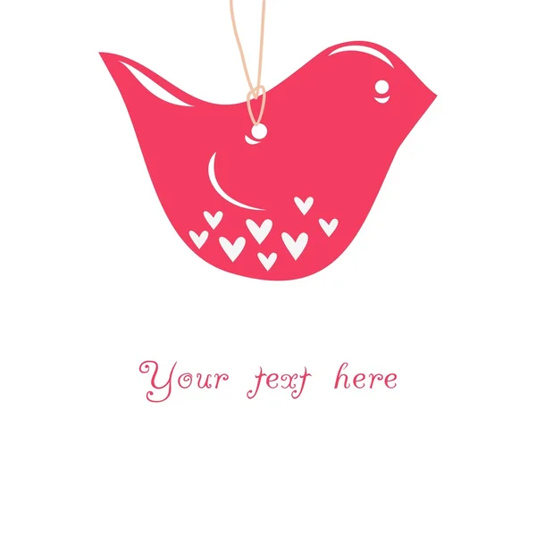Ευχετήρια κάρτα με χαριτωμένο πουλί, κρεμαστό κόσμημα — Διανυσματικό Αρχείο