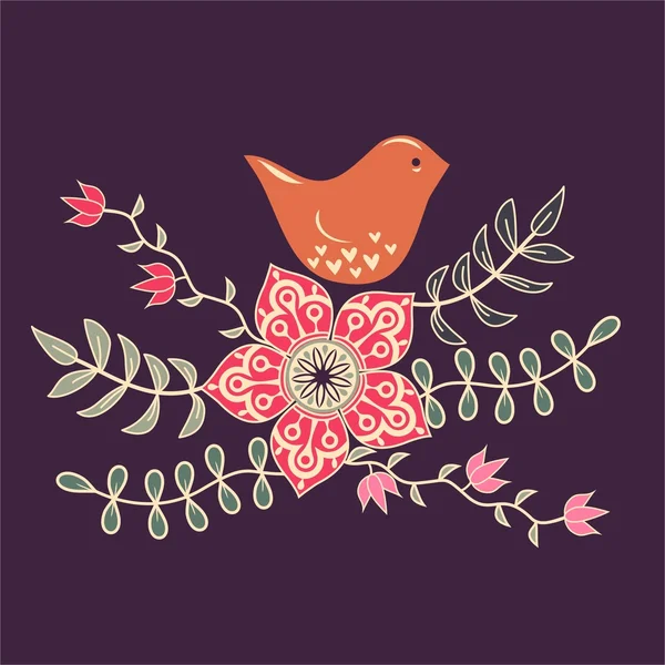 Птица в цветах — стоковый вектор