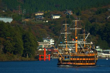 Ship trip in ashi lake, Japan clipart