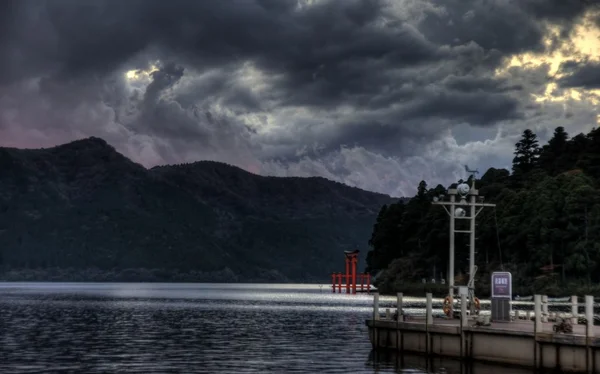 stock image Sunset on lake ashi, japan