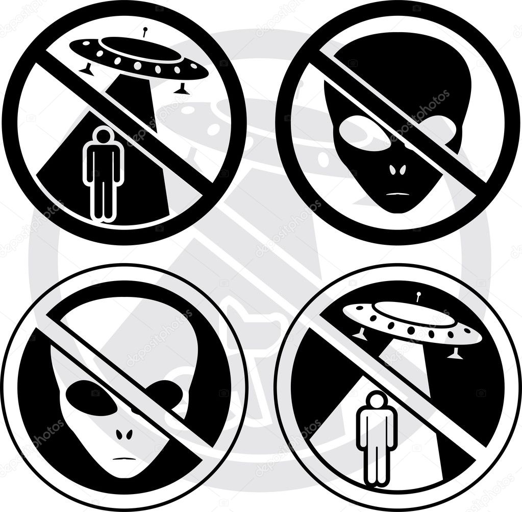 Set of danger UFO signs