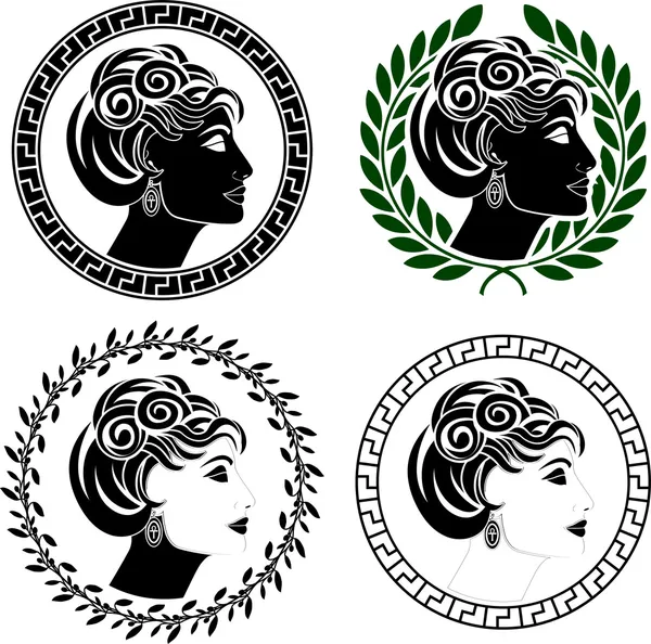 Set di profili donna romana — Vettoriale Stock