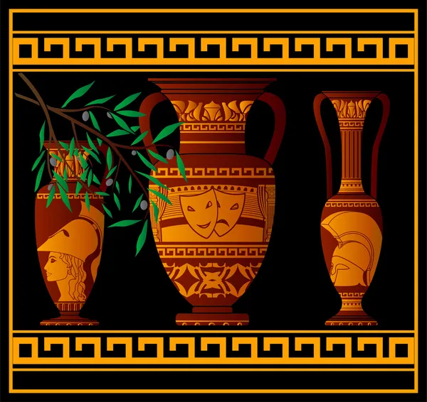 Starověké řecké amfory a džbán — Stockový vektor
