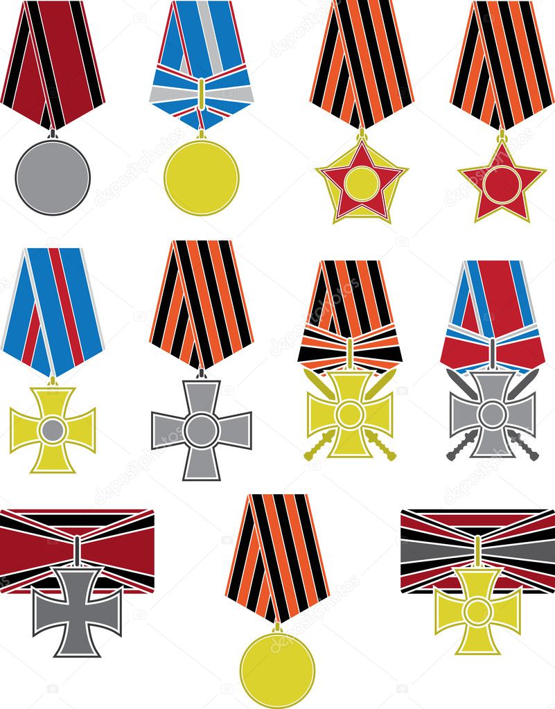Set of crosses and medals