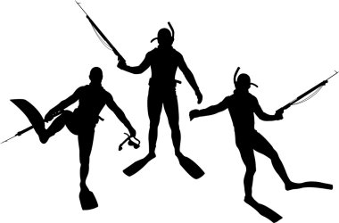 Set of diver silhouettes clipart