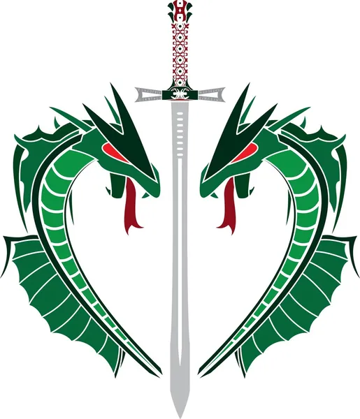 Yeşil ejderha ve kılıç — Stok Vektör