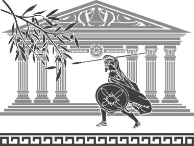 Ancient warrior and olive branch clipart