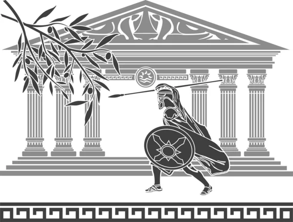 古代的战士和橄榄枝 — 图库矢量图片