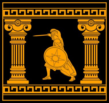 Fantasy warrior with with columns clipart