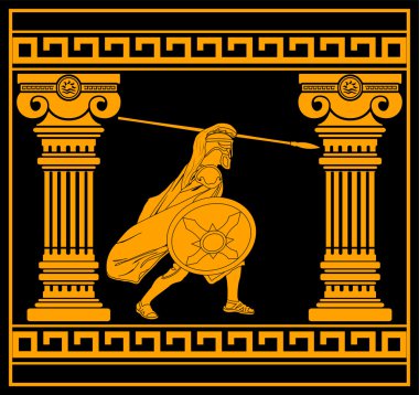 Fantasy warrior with with columns clipart