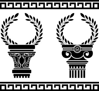 Greek columns with wreaths clipart