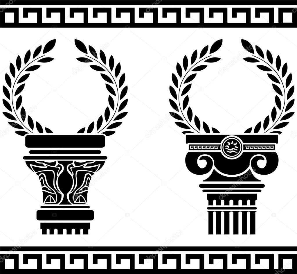 Greek columns with wreaths